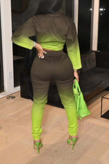 GRN Two gradient color tie-dye inelastic blouse with micro-elastic pants set 2