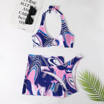 Graphic Print Padded Halter Three-Piece Beachwear Purple Pic 4