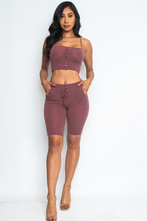 MAUVE 2 PIECE BERMUDA SET WPOCKETS Pic 1