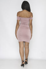 MAUVE OFF THE SHOULDER MINI DRESS FULL LINING Pic 3