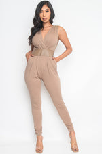 MOCHA SOLID JUMPER P.U DETAILS ON WAIST AND SHOULDERS Pic 1