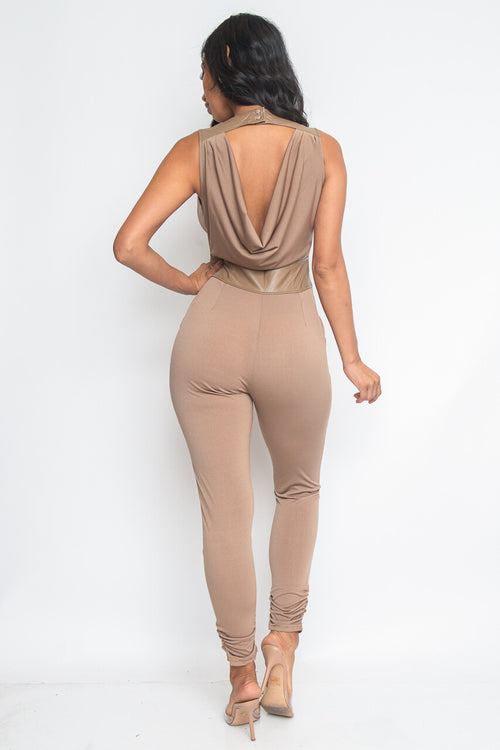 MOCHA SOLID JUMPER P.U DETAILS ON WAIST AND SHOULDERS Pic 2