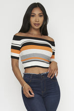 ORANGE SHORT SLEEVE OFF SHOULDERS TOP Pic 3