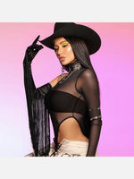 Sheer One Shoulder Turtle Neck Bodysuit
