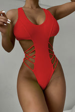 Padded Hollow Low-Cut One-Piece Bikini