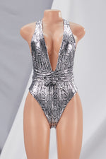 Platium Snakeskin Print Padded One-Piece Bikini Pic 5