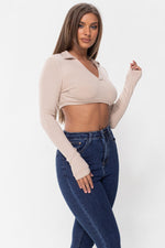 RIBBED KNIT CALLAR CROP TOP Pic 2