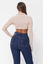 RIBBED KNIT CALLAR CROP TOP Pic 4