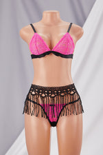 Three-Piece Lace Sling Tassel Lingerie Set