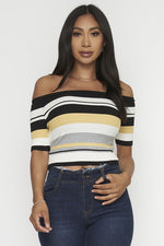 YELLOW SHORT SLEEVE OFF SHOULDERS TOP Pic 3